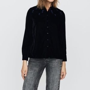 Maje Black Castina Embroidered Velvet Shirt (New)